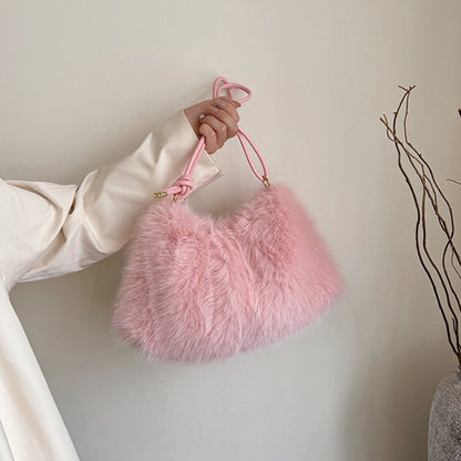 Fashion Luxury Faux Rabbit Fur Plush Shoulder Bag High-End Women's Tote Handbag for Stylish Gift Sending