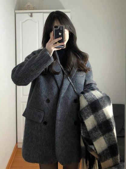 Temperament 2025 New Autumn Winter Women Woolen Suit Thick Coat Korean Style Wool Overcoat Female Office Lady Tops Female Jacket