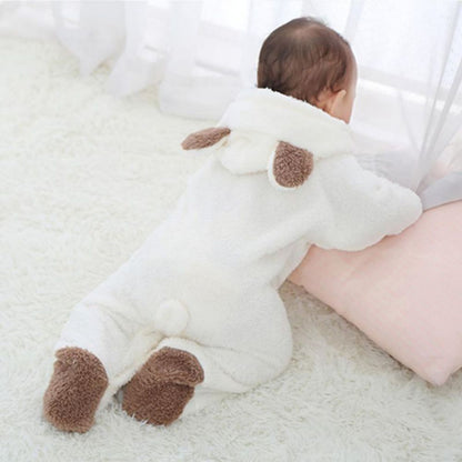 Winter Newborn Baby Plush Bodysuit Jumpsuit Cartoon Hoodies Boy Girl Romper Twins Clothes Korean version 0-12M