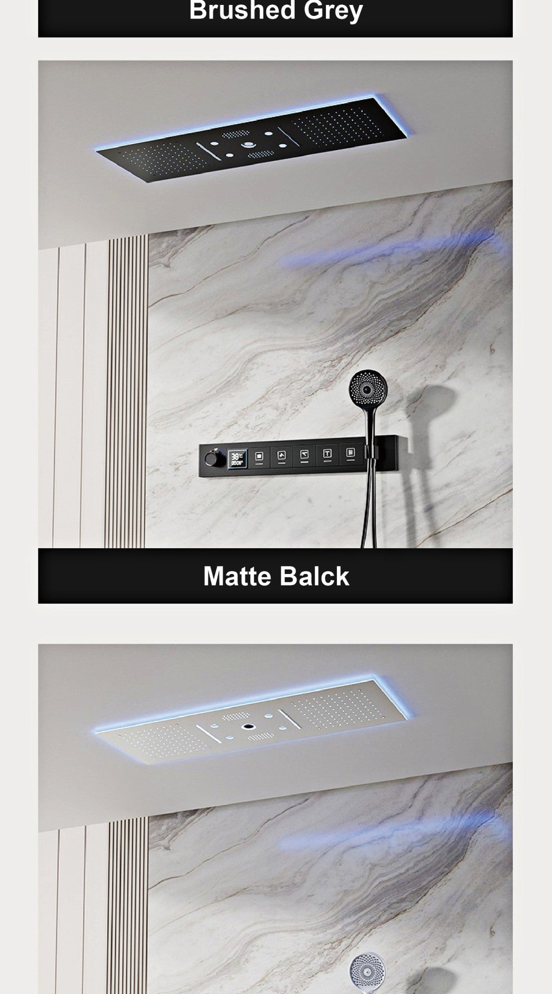 AITANA Sistema de Chuveiro Termostático de Luxo com Display LED em Latão Escurecido, Banheiro, Teto Embutido, Cortina Gigante de Chuva
