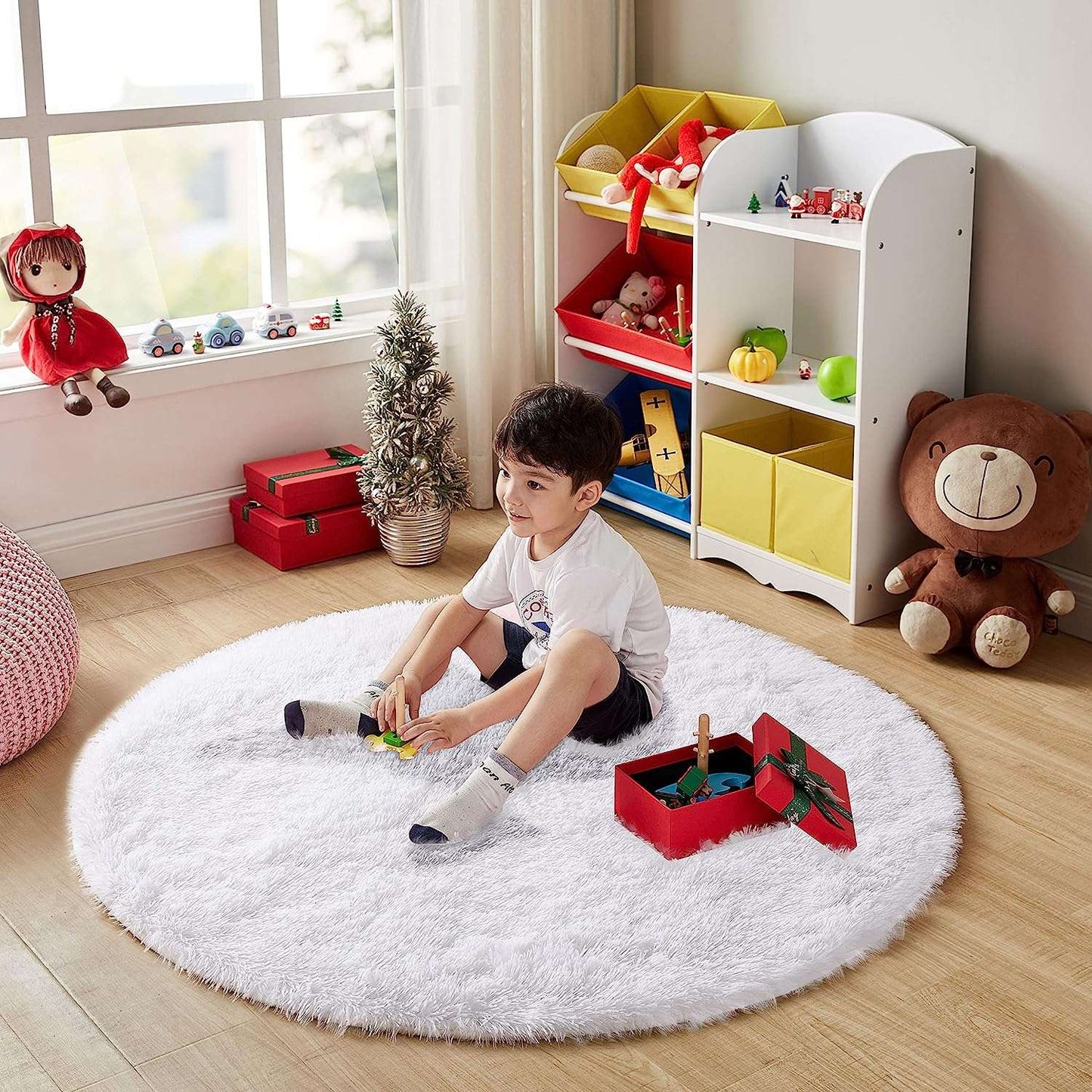 Pink Round Rug for Girls Bedroom,Fluffy Circle Area Rug for Kids Room,Furry Shaggy Carpet for Living Room100/120/140/160