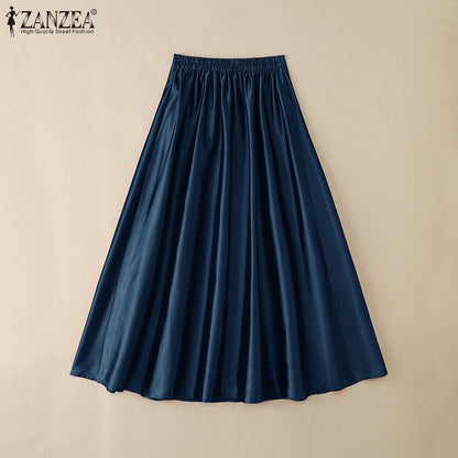 2025 Stylish Autumn High Waist Party Satin Skirts ZANZEA Women Jupe Plus Size Solid A-line OL Work Faldas Saia Maxi Long Skirt