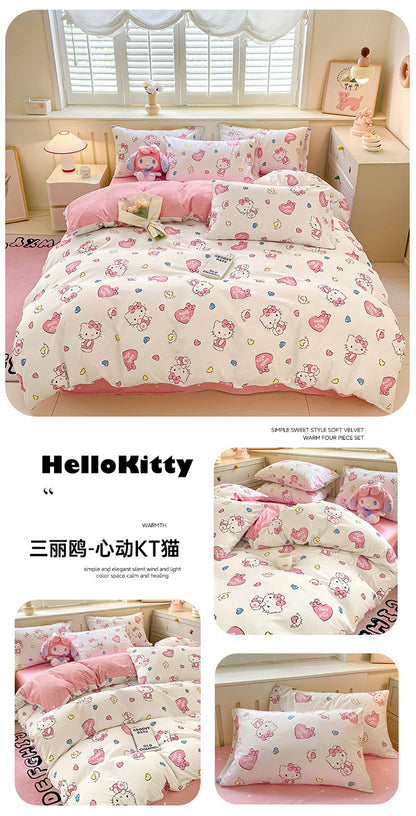 New Sanrio Hello Kitty Bedding Set Cotton Kuromi Melody Bedding Double Pillowcase Bed Linens Girl Dorm Bedclothes Home Textile