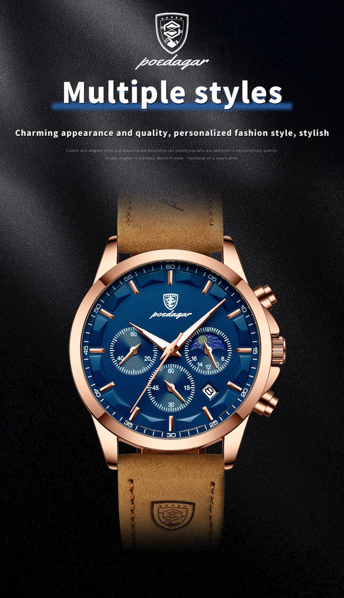 POEDAGAR Sports Luxury Men Quartz Watch Waterproof Chronograph Luminous Date Man Wristwatch Business Leather Men's Watches Clock