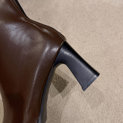 High Quality High Heel Boots Women Leather Winter Boots Women Comfortable Warm Fur Women Ankle Boots Shoes Black Brown D159