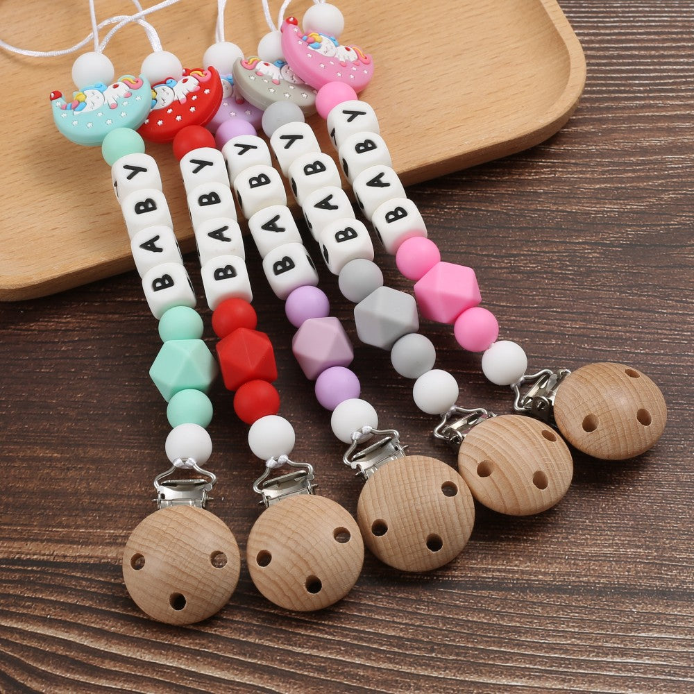 Personalized Name Baby Pacifier Clips Cartoon Moon Silicone Teether Nipple Chain For Nursing Chew Toys Baby Dummy Holder Chain