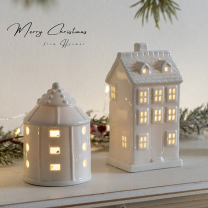 Glowing Ceramics Village House LED Light Up Porcelains Statue Figurine Festival Home Desktop Decors Christmas  Ornament