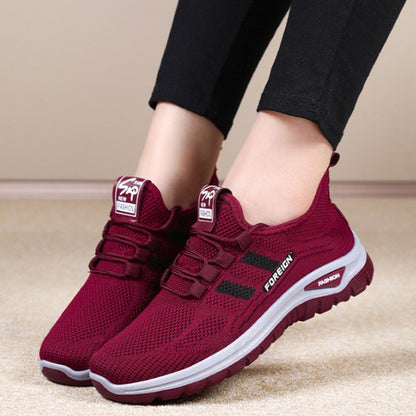 Autumn Women Sneakers Fashion Lace Up Mesh Breathable Outdoor Walking Purple Round Toe Non-slip Thick Sole Tennis Shoe Mujer