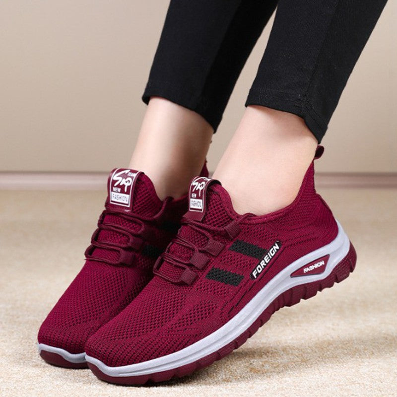 Autumn Women Sneakers Fashion Lace Up Mesh Breathable Outdoor Walking Purple Round Toe Non-slip Thick Sole Tennis Shoe Mujer