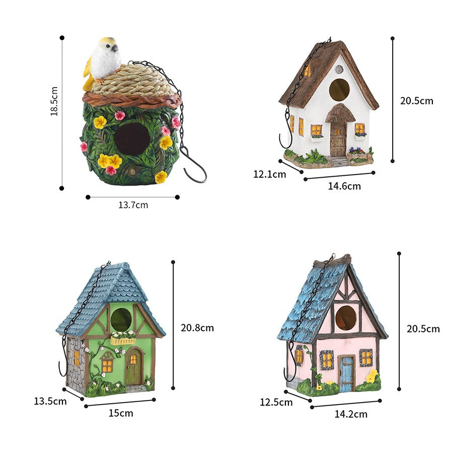 Casa de Pássaros de Resina para Jardim - Cabana Decorativa Suspensa, Presente Perfeito para Amantes de Pássaros e Pássaros Pequenos