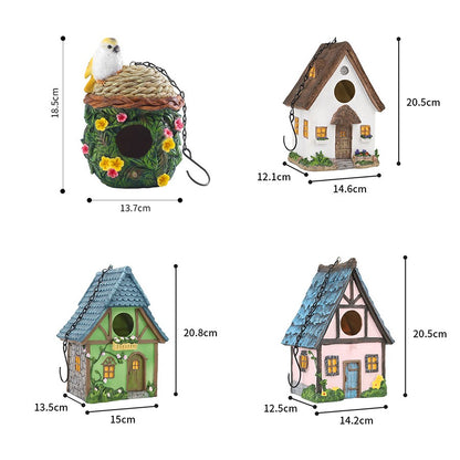 Casa de Pássaros de Resina para Jardim - Cabana Decorativa Suspensa, Presente Perfeito para Amantes de Pássaros e Pássaros Pequenos