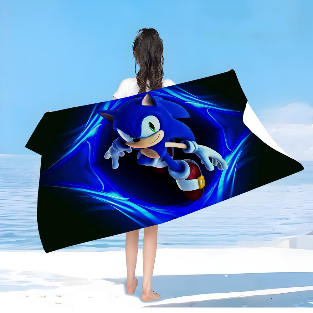 Anime Sonic Pattern Anime Beach Swimming Towel Soft Absorbent Washcloth Children's Gifts for Kids Travel Camping Gym
