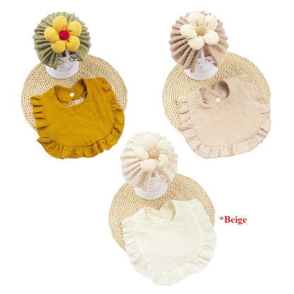 6Pcs Adorable Baby Floral TurbHat and Bib Set - Soft Ruffled Cotton with Delicate Floral Accents, Drool Towel Set, Newborn Gifts