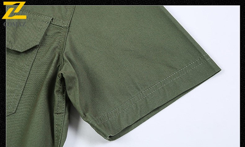 New Men's Work Shirt Casual Retro 100% Cotton Short Sleeve Flying Cargo Shirt Men's Summer Fishing Hunting Multi Pocket Shirt