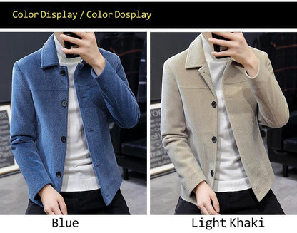 Autumn Winter Short Woolen Coat Merino Wool Men Korean Mink Imitation Jacket Trendy Heavy Clothes Mens Overcoat Heren Jas