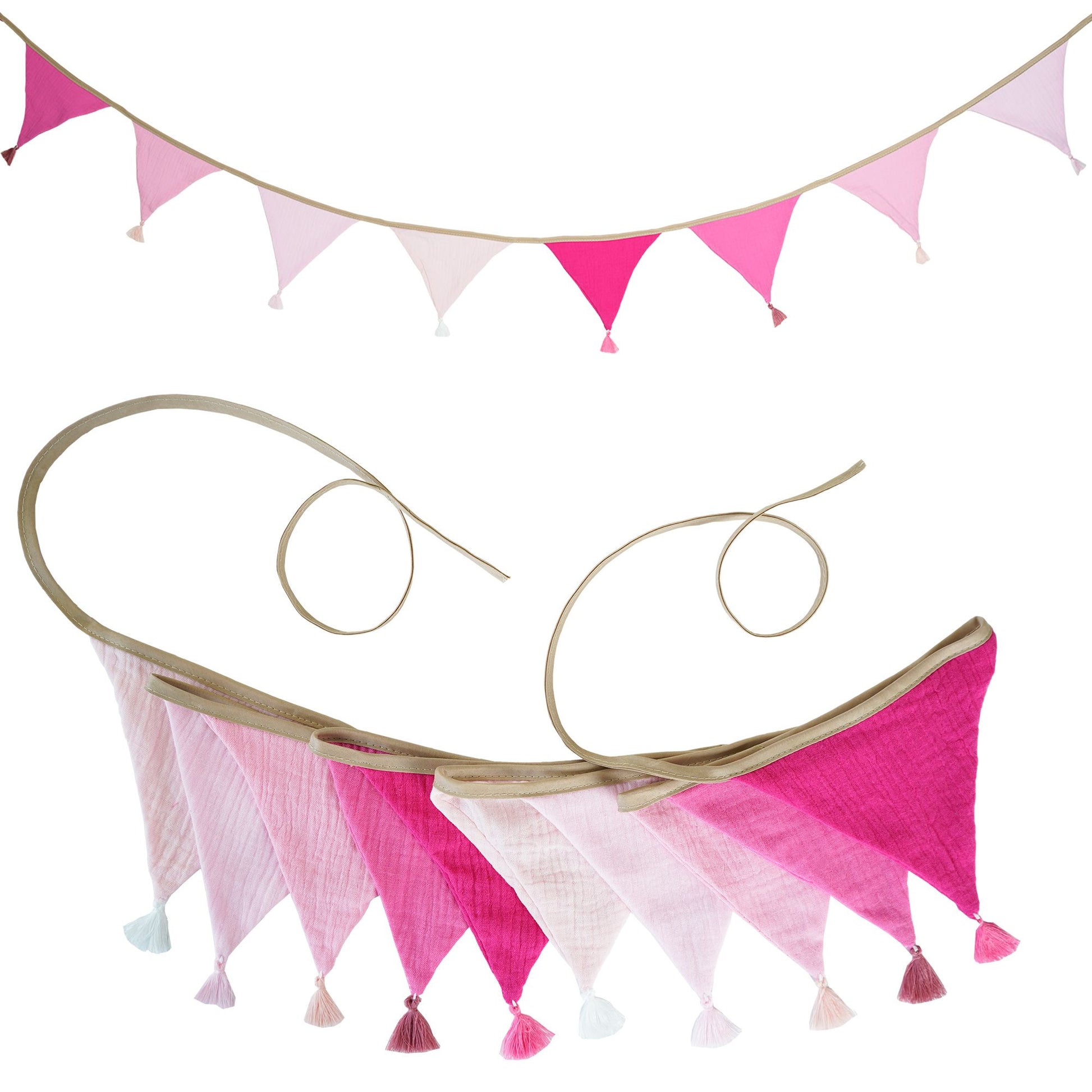 2.6M/8.5FT Nursery Fabric Bunting 10 Triangle Pennant Flags With Tassels Party Decor Banner Home Baby Shower Carnival Garland