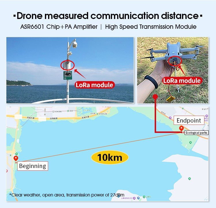 Módulo Sem Fio LoRaWAN LoRa ASR6601 SOC -138dBm Coleta de Dados 27dBm 915/868/433Mhz Baixo Consumo 10KM Longo Alcance UART PCBA IoT