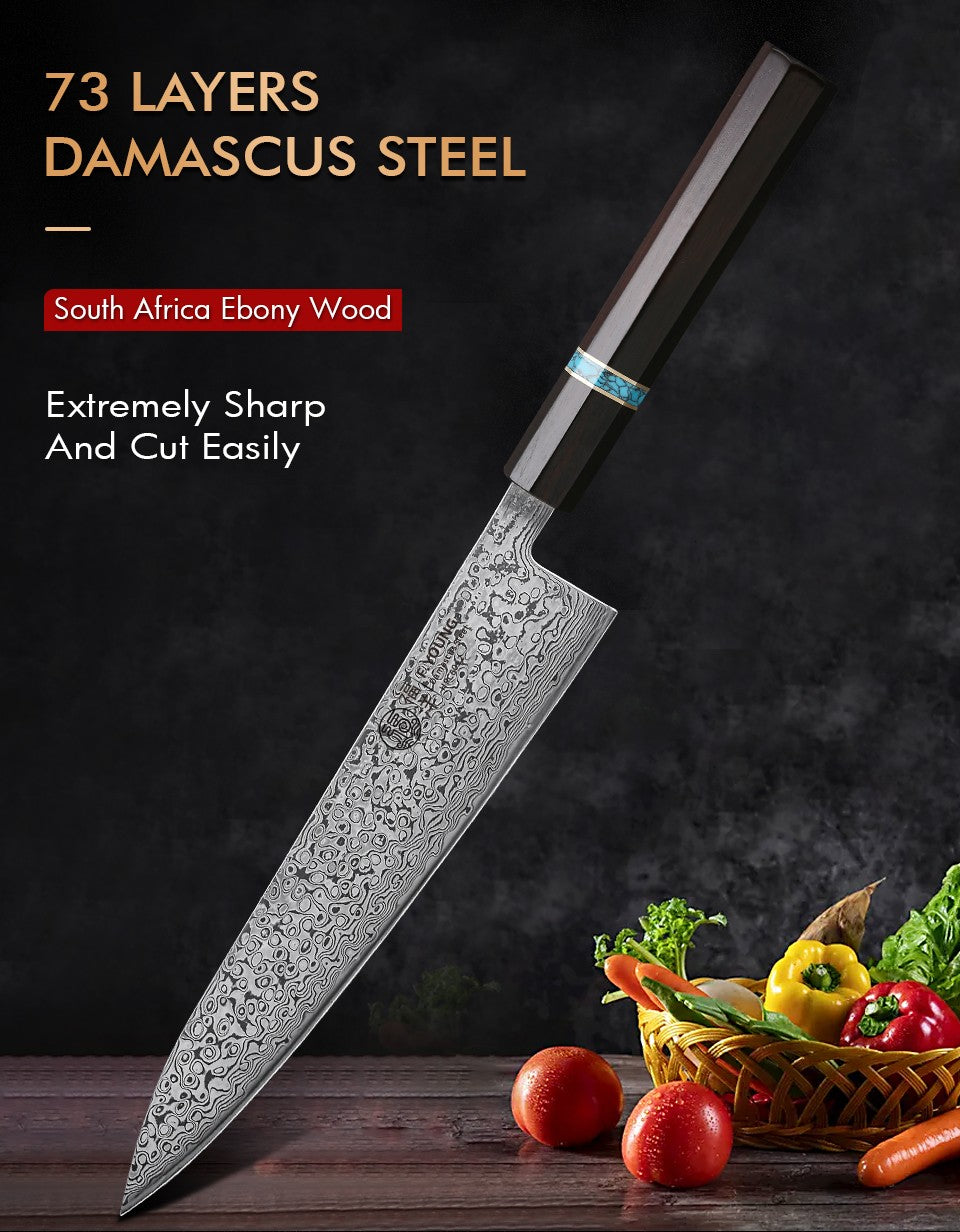 F.YOUNG 8.2-inch Handmade Chef Knife Damascus Steel Sharp Meat Vegetable Cleaver Gyuto Knife Japanese Hand Forged Kitchen Knives