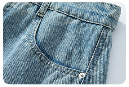 Summer New Baggy Denim Shorts Fashion Casual Straight Harajuku Jeans Male Vintage Wash Drawstring Short Pants Streetwear