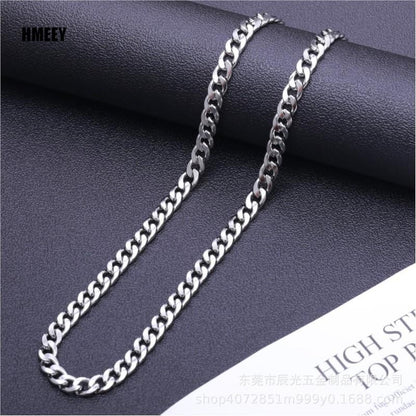 Hmeey Colar de Corrente de Aço Inoxidável Longo Hip Hop para Mulheres Homens no Pescoço Acessórios de Joias de Moda Presente Gargantilha Cor Prata