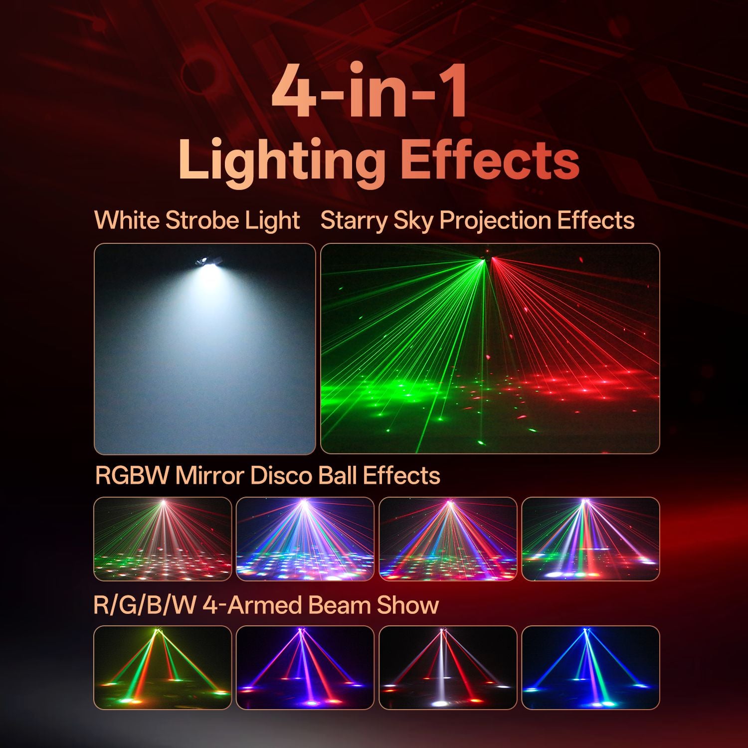 4-Arm Moving Head Light 70W RGBW Beam Magic Ball Light Stage Strobe Effect Lights DJ Party Lights for Theater Live Show Bar Club