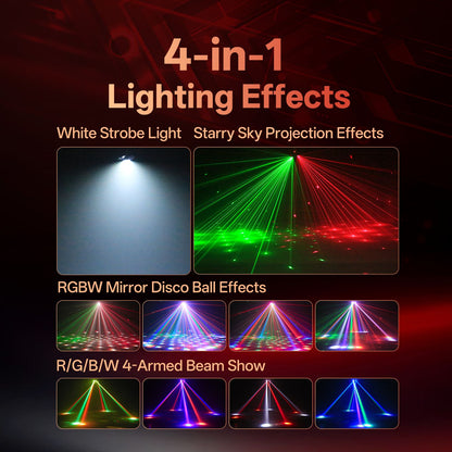 4-Arm Moving Head Light 70W RGBW Beam Magic Ball Light Stage Strobe Effect Lights DJ Party Lights for Theater Live Show Bar Club