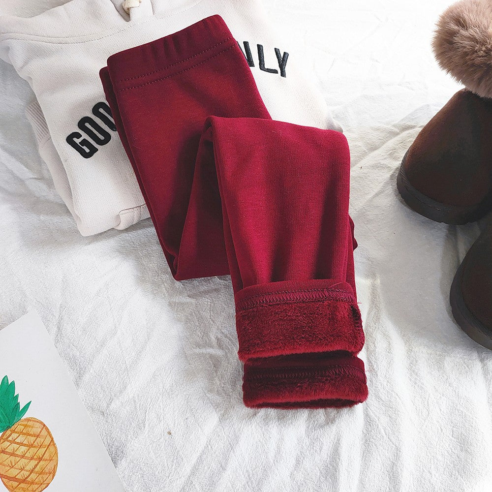 Girls Cotton Dot Print Leggings Autumn Winter Kids Fleece Warm Pants Baby Girl Slim Plus Thicken Trousers Children Clothes