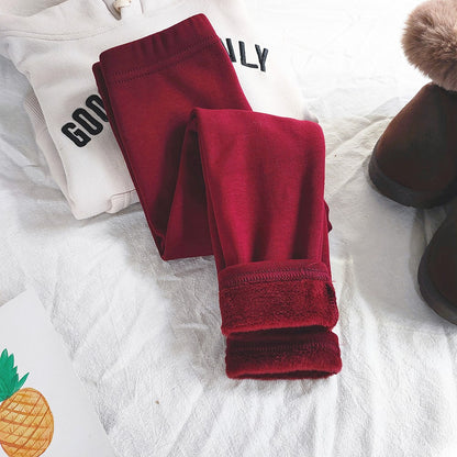 Girls Cotton Dot Print Leggings Autumn Winter Kids Fleece Warm Pants Baby Girl Slim Plus Thicken Trousers Children Clothes