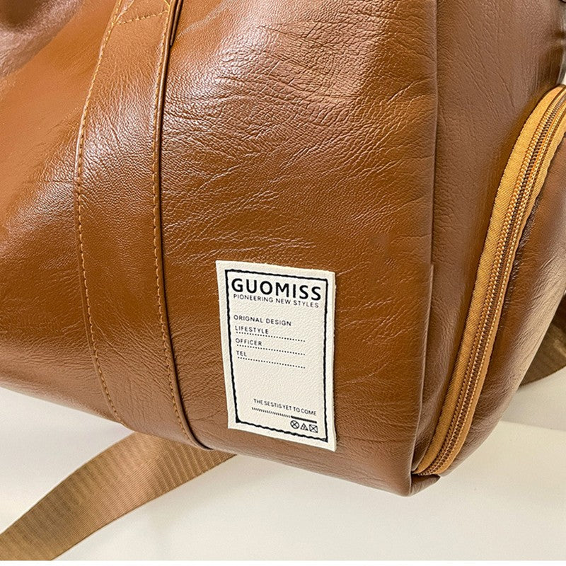 Fashion Women'S Travel Totes Duffle PU Leather Gym Sports Fitness Casual Luggage Handbag Shoes Pocket Shoulder Weekend Bag