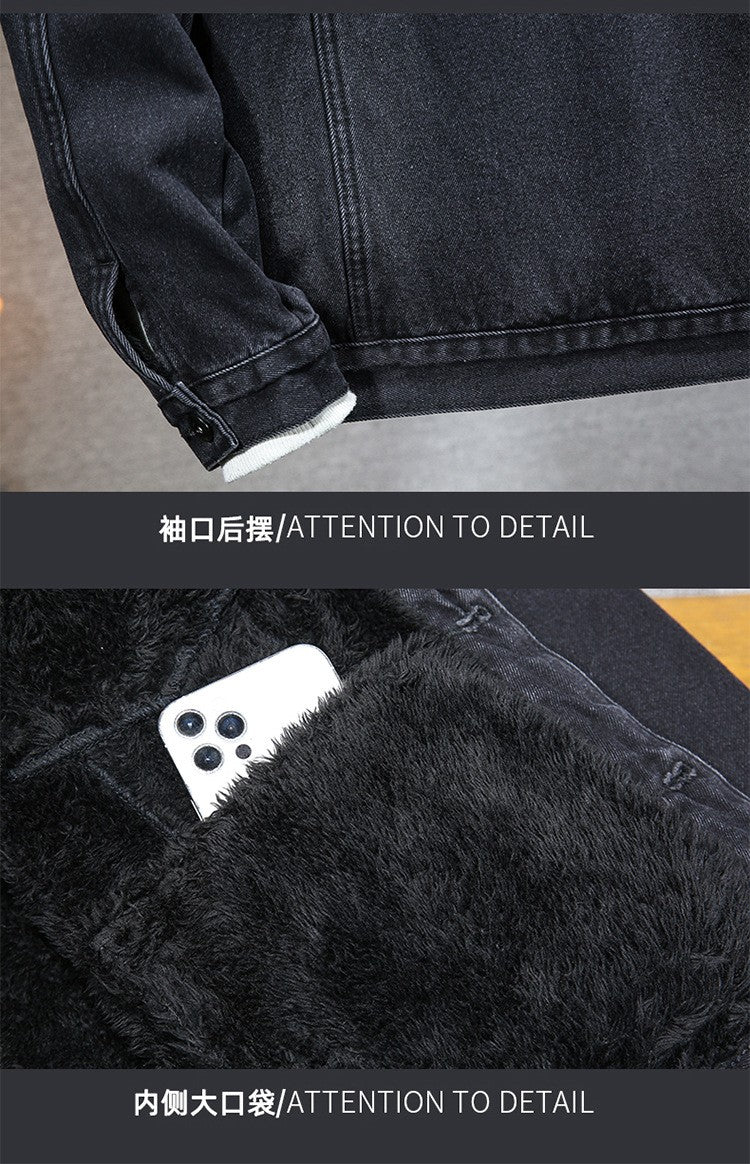 Thicker Winter Jacket Men Warmer Hooded Denim Lambswool Hooded and Padded Denim Jacket Imitation Lamb Wool Fleece Mens Clothes