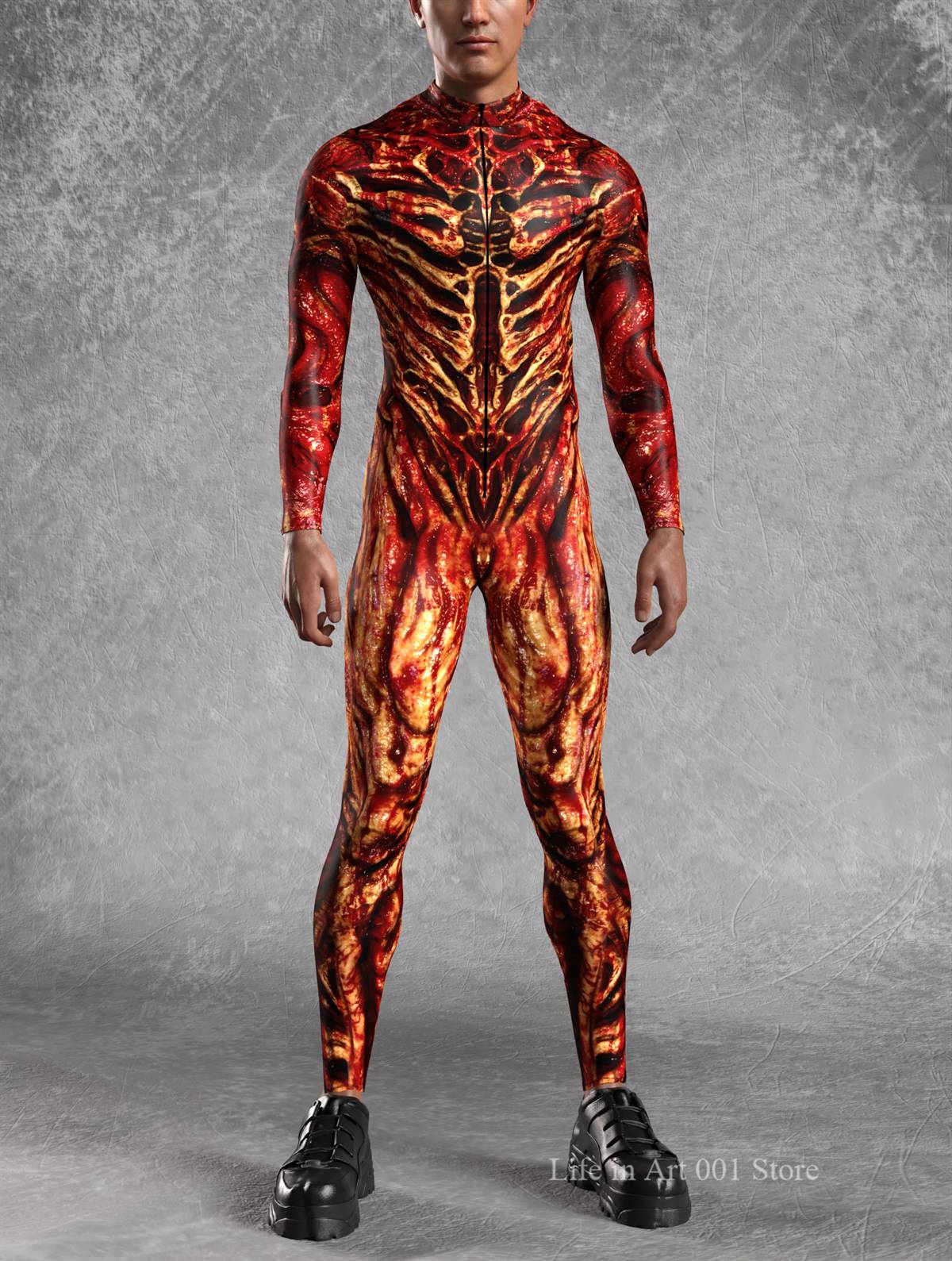 Scary Halloween Blood Zombie Bodysuit Costume Men 3D Digital Skeleton Printed Tights Jumpsuit Holiday Stage Party Performance