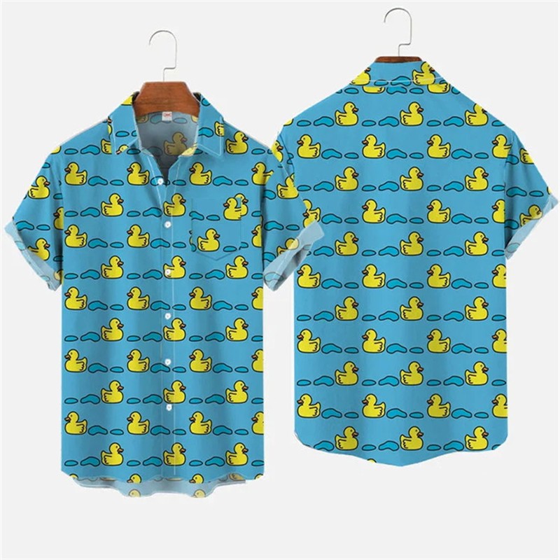 Yellow Rubber Duck Cute Cartoon Hawaiian Shirts Unisex Hot Summer Leisure Lapel Button Shirt Hip Hop Street Beach Blouse Top
