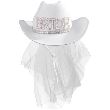 Cowboy Hat Glitter Cowgirl Bachelorette Party Bridal Veil Embroidered Country Western Wedding For Disco Party Costume Hen Party
