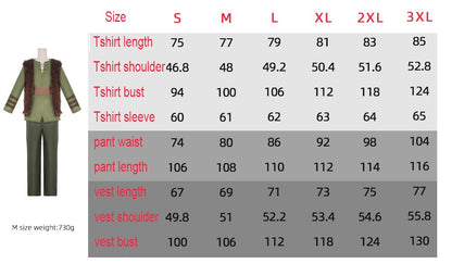 Anime Dragon Hiccup Cosplay Costume Green T Shirt Pant Brown Vest  Set Halloween Fancy Dress for Man