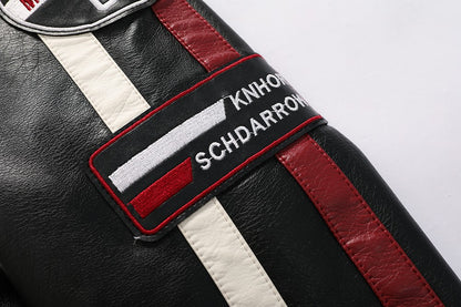 Vintage Motorcycle Jacket Men Fashion New Biker Leather Jacket Male Embroidery Bomber Coat Winter Fleece Pu Overcoat