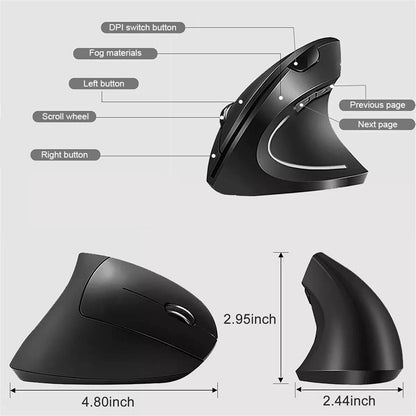 Mouse Vertical Ergonômico Sem Fio 2.4GHz Óptico 3 DPI Ajustáveis 800/1200/1600 6 Botões para Notebook PC Computador de Mesa
