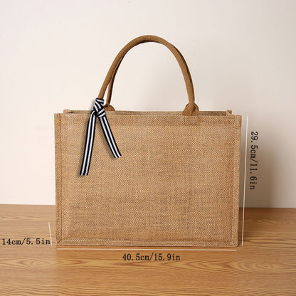 Bolsa feminina de juta, sacola de compras de grande capacidade, bolsa de viagem, bolsa masculina aberta