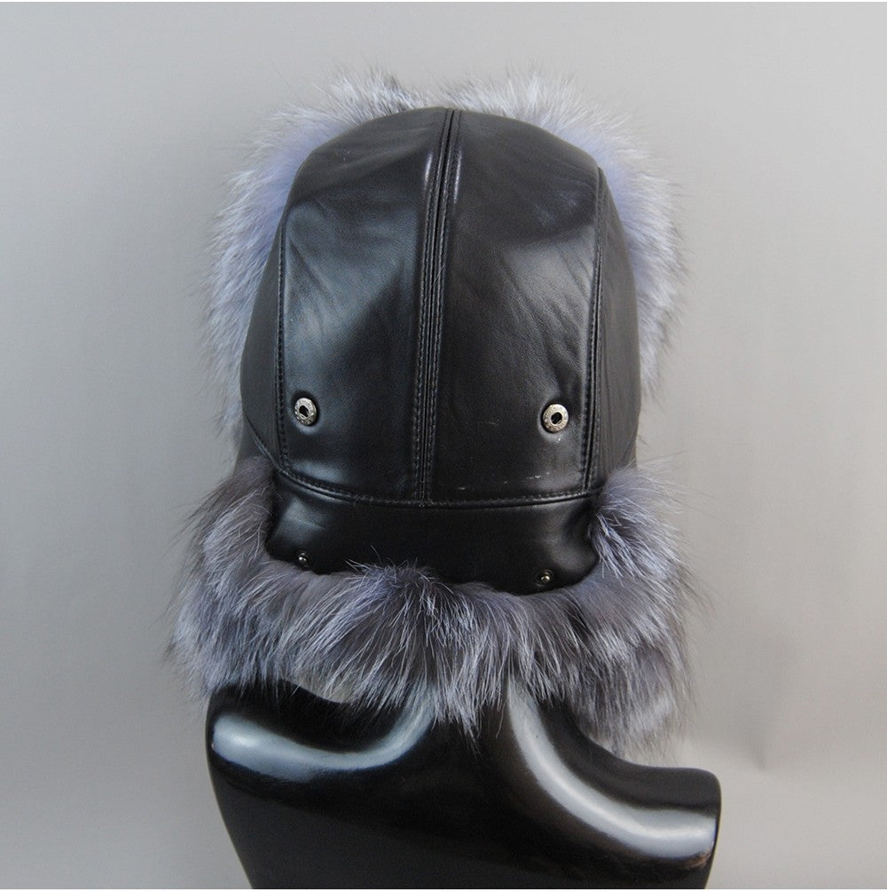 2025 Hot Sale Men Outdoor Windproof Winter Natural Real Fox Fur Bombers Hats Quality Cap Man Luxury Real Sheepskin Leather Hat