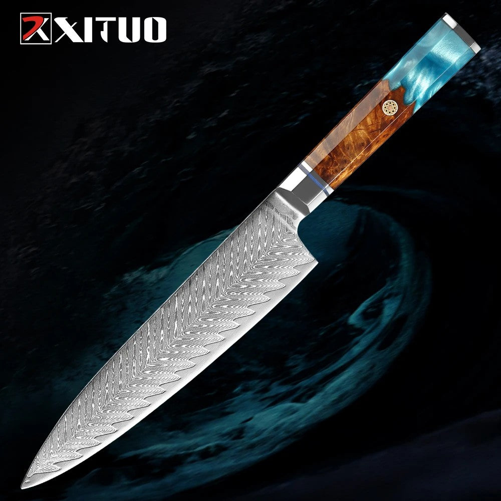XITUO Damascus Steel Knife Set 1-9PCS Japanese Chef Knife, Santoku, Bread, Utility & Boning Knives-Ultra Sharp, Octagonal Handle