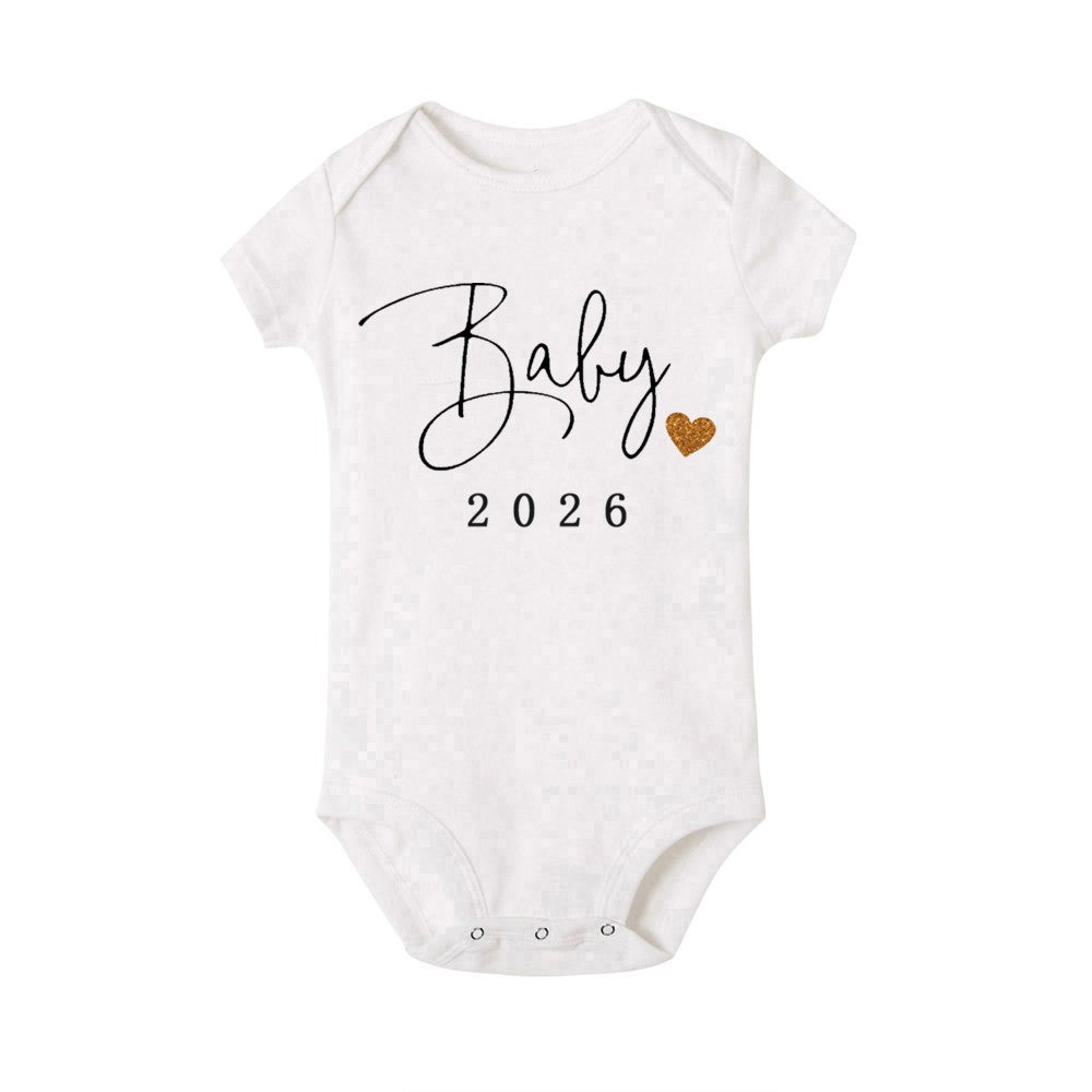 Baby 2026 Print Baby Romper Pregnancy Announcement Newborn Bodysuits Cotton Summer Boys Girls Romper Jumpsuit Clothes Outfit