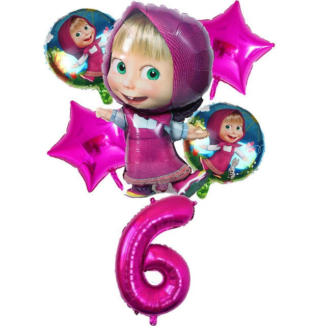 Masha and The Bear Theme Birthday Party Supplies Girls Masha Tableware Set Balloons Plates Cups for Kids Party Baby Shower Decor