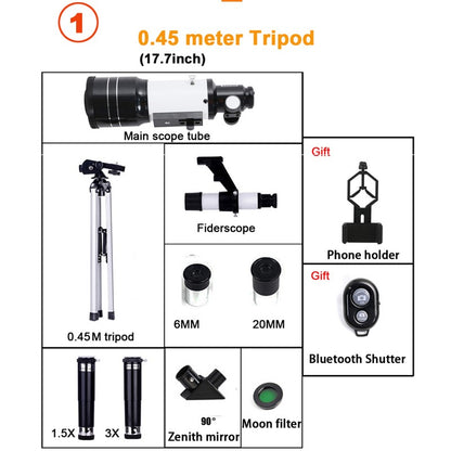 Telescópio Astronômico Profissional F30070 Monocular 150x Zoom HD Visão Noturna para Observação da Lua e Estrelas AZM70300