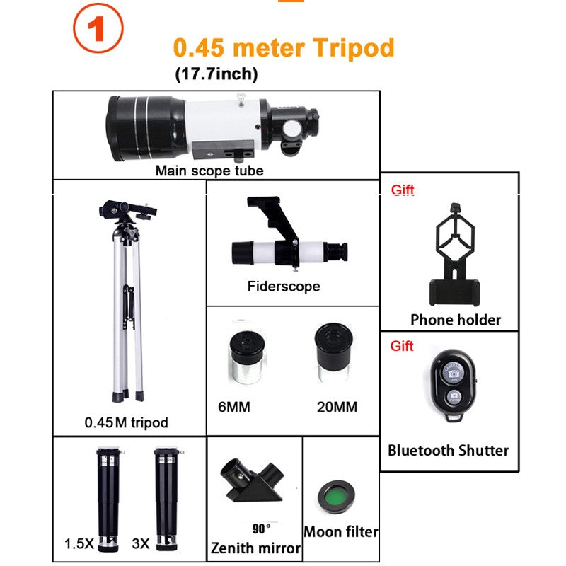 Telescópio Astronômico Profissional F30070 Monocular 150x Zoom HD Visão Noturna para Observação da Lua e Estrelas AZM70300
