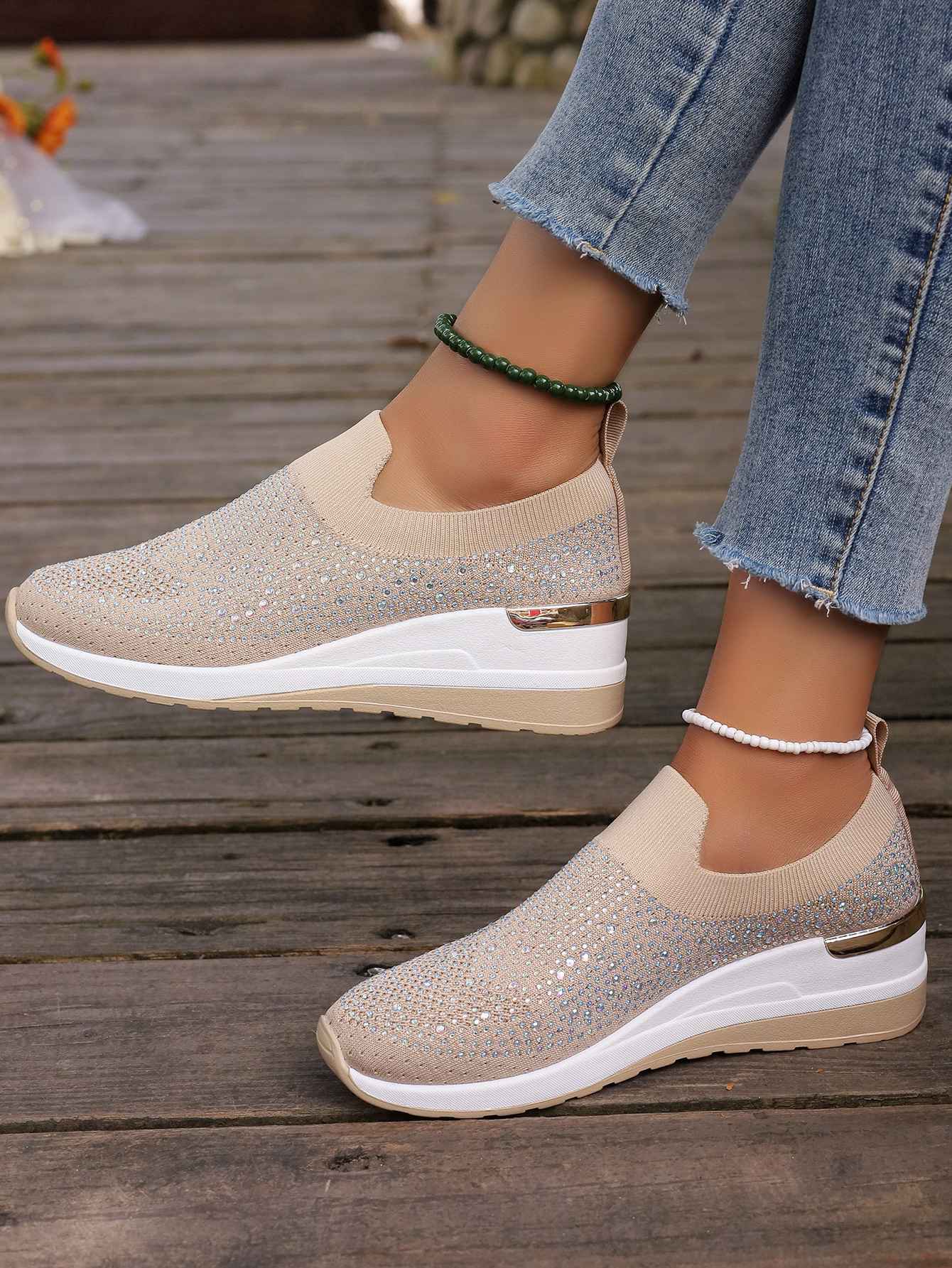 Women Wedges Platform Sneakers Autumn Fashion Round Toe Casual Sports Slip-on Shoes Woman Non Slip Vulcanized Shoes Plus Size 44