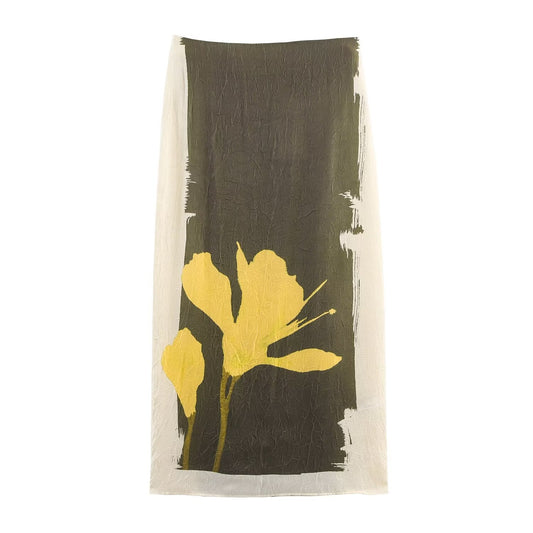 2025 Autumn New Product Women's Casual Style Fashion High Waist Printed Wrinkle Effect Midi Half Body Skirt