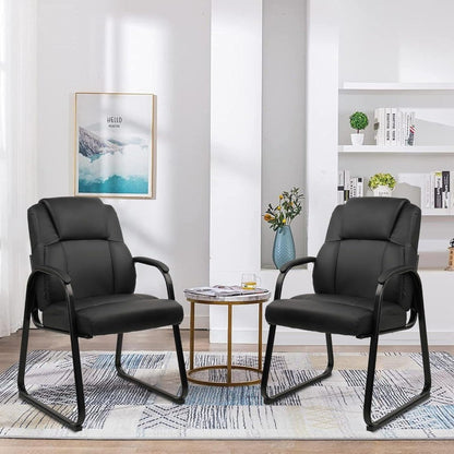 Leather Guest Chair with Padded Arm Rest for Reception Meeting Conference and Waiting Room Side Office Home