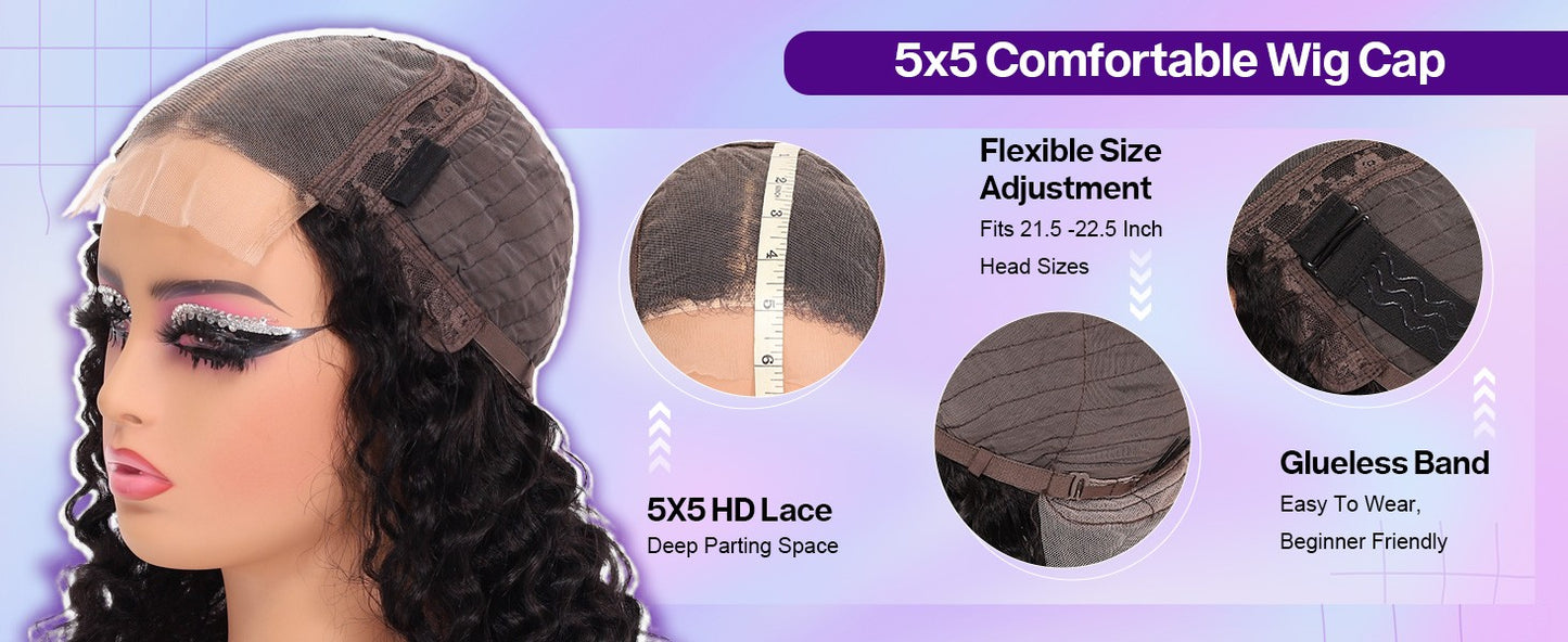 Peruca Bob Curta Sem Cola 250 Densidade 10 Polegadas Onda Profunda Perucas Bob Front Lace Cabelo Humano 5x5 Peruca Bob Sem Cola Cabelo Humano Pronta Para Usar