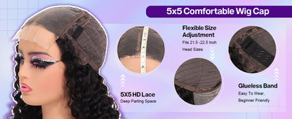 Peruca Bob Curta Sem Cola 250 Densidade 10 Polegadas Onda Profunda Perucas Bob Front Lace Cabelo Humano 5x5 Peruca Bob Sem Cola Cabelo Humano Pronta Para Usar