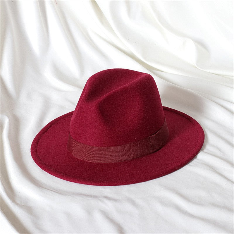 Men's fedora hat Men's and women's universal solid color fedora hat Women's 21 color wide brim jazz hat Autumn and winter Britis