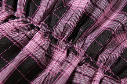 Lolita Cake Mini Skirts Gothic Japanese Harajuku Girls Purple Pink Plaid Pleated Skirt Punk Sweet Lace Kawaii Cosplay Costume